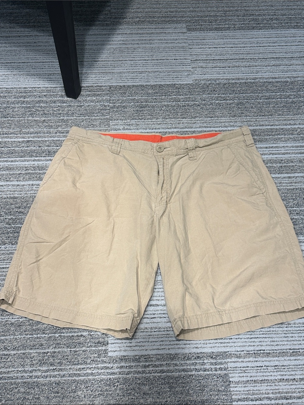 Columbia Men's Tan Flat-Front Shorts with Orange Waistband